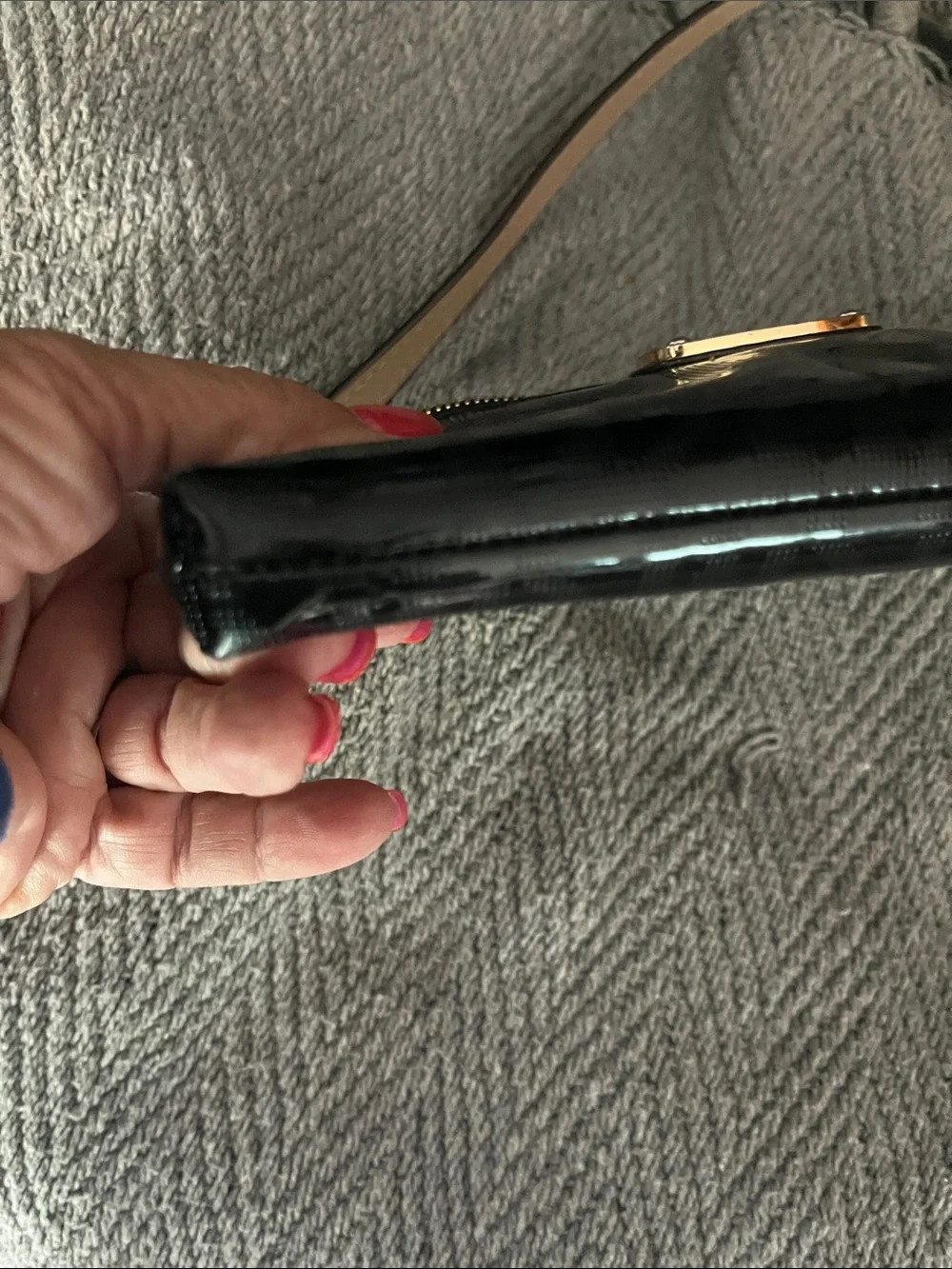 Michael Kors Black Patent Leather Wristlet with Gold Hardware